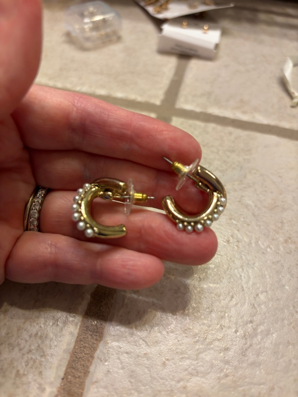 Gold Pearl Accent Hoop Earrings - Women Jewelry